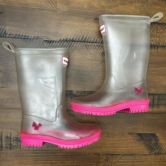 American Girl Peekaboo Willies Clear/Pink Calf Rain Boots Girl Rubber Size 12/13 - Picture 1 of 6